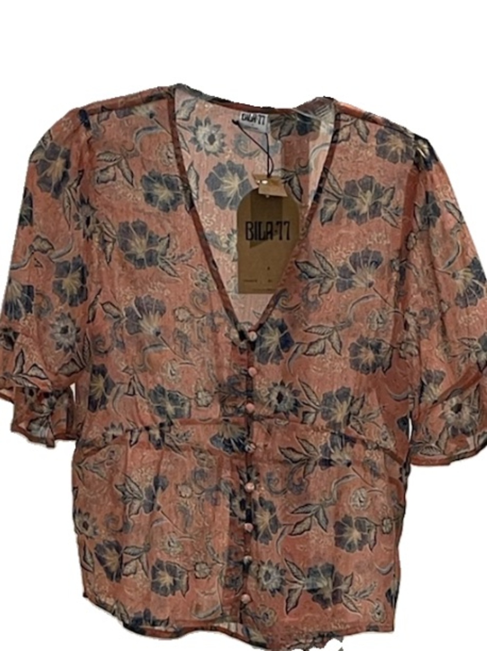New Bila 77 Floral V-Neck Button Blouse Size S